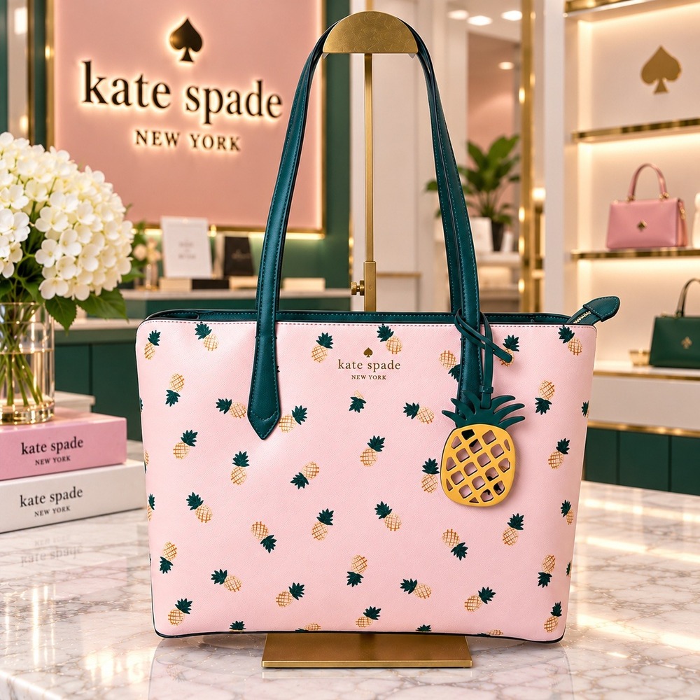 Kate Spade Marlee Pineapple Tote Pink Green Saffiano Leather